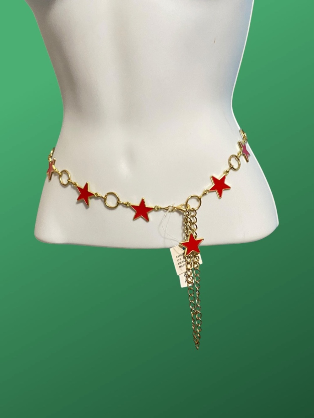 Red & Gold Enameled Stars Goldtone Chain Belt NWT Bright Patriotic - Picture 4 of 10